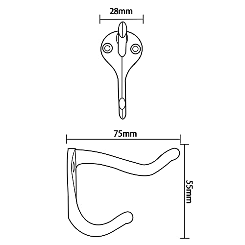 HASWARE 6 PCS Double Prong Robe Hook, Dual Coat Hooks Wall Mounted Hooks Robe Hooks Hangers Heavy Duty with 12 Pieces Screws for Home Coats Hat Clothes Hanger Towel Keys (Chrome)