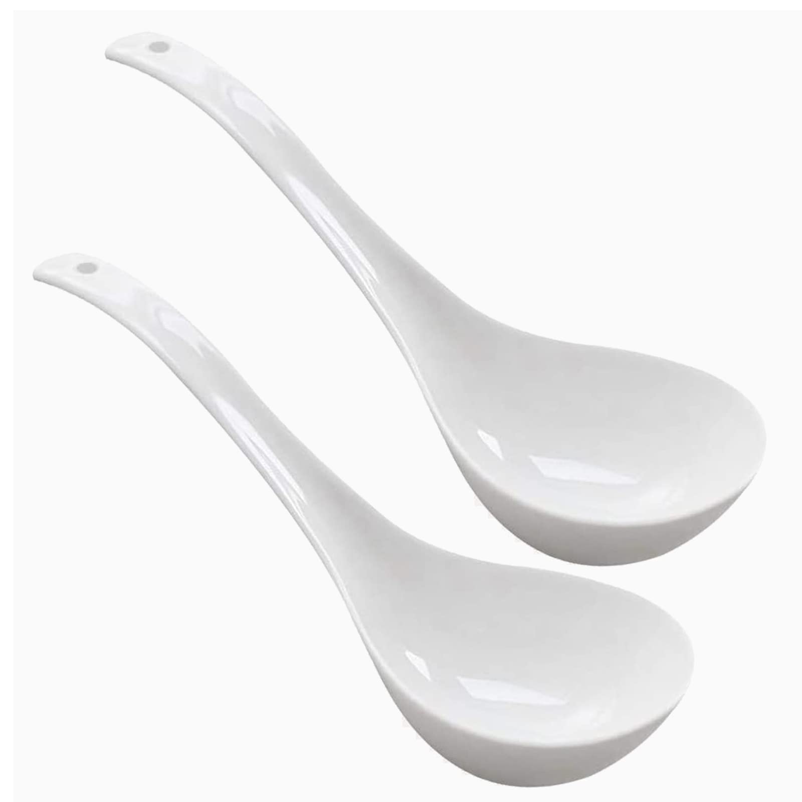 Big Porcelain Porridge Spoon Bone Chinese Large Spoons White Ceramic Japanese Deep Flatware Soup Spoons Long Handled (bright white 2 pack)