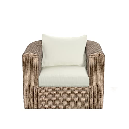 TK Classics Club Chair, Almond Wicker with White Cushion