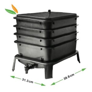 VERMI-FUTURE® Worm Condo Composting Bin, 4 Trays, Black, with Startup Bedding & 3in1 Soil Meter, Ideal for Small Households