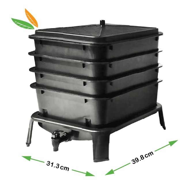 VERMI-FUTURE® Worm Condo Composting Bin, 4 Trays, Black, with Startup Bedding & 3in1 Soil Meter, Ideal for Small Households