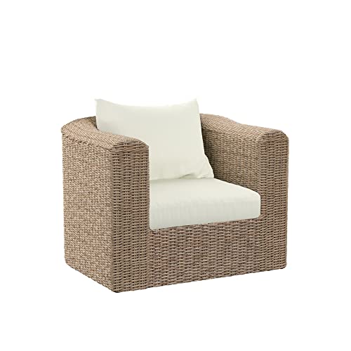 TK Classics Club Chair, Almond Wicker with White Cushion