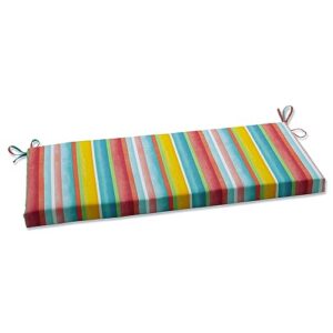 pillow perfect stripe indoor/outdoor sofa setee bench swing cushion with ties, weather, and fade resistant, 18" x 45", multicolored dina, 1 count