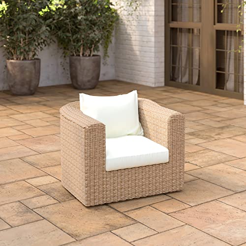 TK Classics Club Chair, Almond Wicker with White Cushion