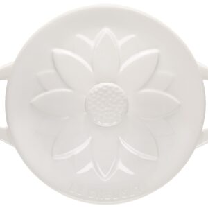 Le Creuset Stoneware Mini Round Cocotte with Flower Lid, 8oz., White