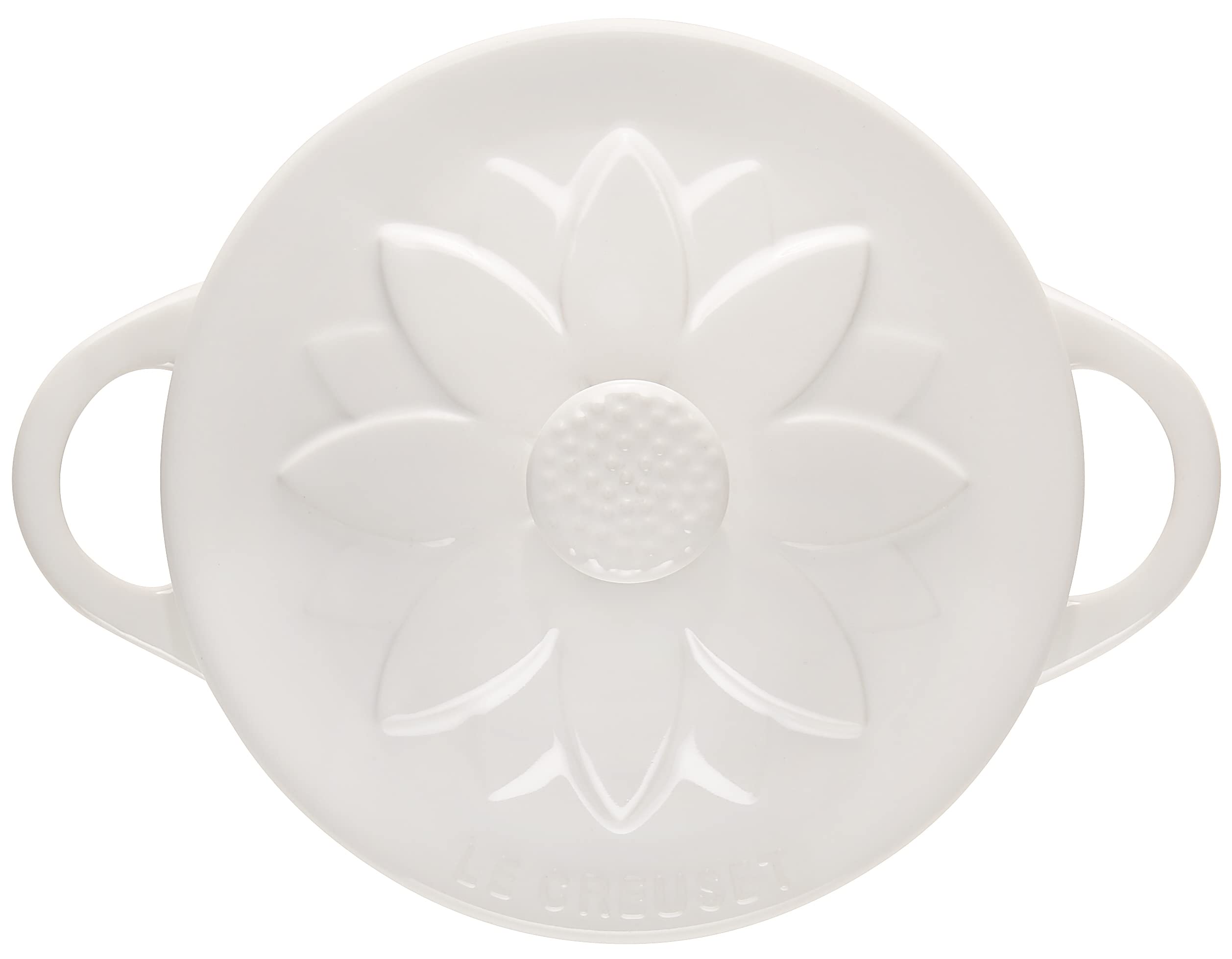 Le Creuset Stoneware Mini Round Cocotte with Flower Lid, 8oz., White