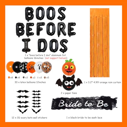 Halloween Bachelorette Party Decorations Halloween Bride Decorations Boos Before I Dos Balloon Orange Black with Ghost Bat Paper Fans 3d Scary Bat Wall Sticker Tinsel Curtain Bride To be Sash