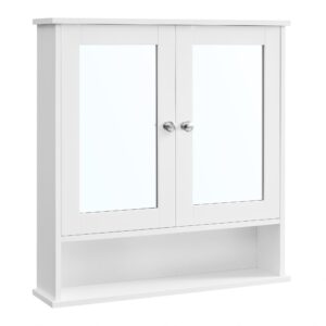 vasagle bathroom cabinet with mirror, wall cabinet with 2 mirrored doors, adjustable shelf, open compartment, wall-mounted, 5.1 x 22.2 x 23 inches, white ulhc002