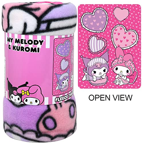 Hello Sanrio Sanrio Hello Kitty Fleece Blanket Set - My Melody and Kuromi Blanket Bundle with Hello Kitty Stickers and More for Kids Full