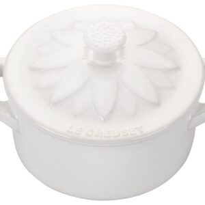 Le Creuset Stoneware Mini Round Cocotte with Flower Lid, 8oz., White