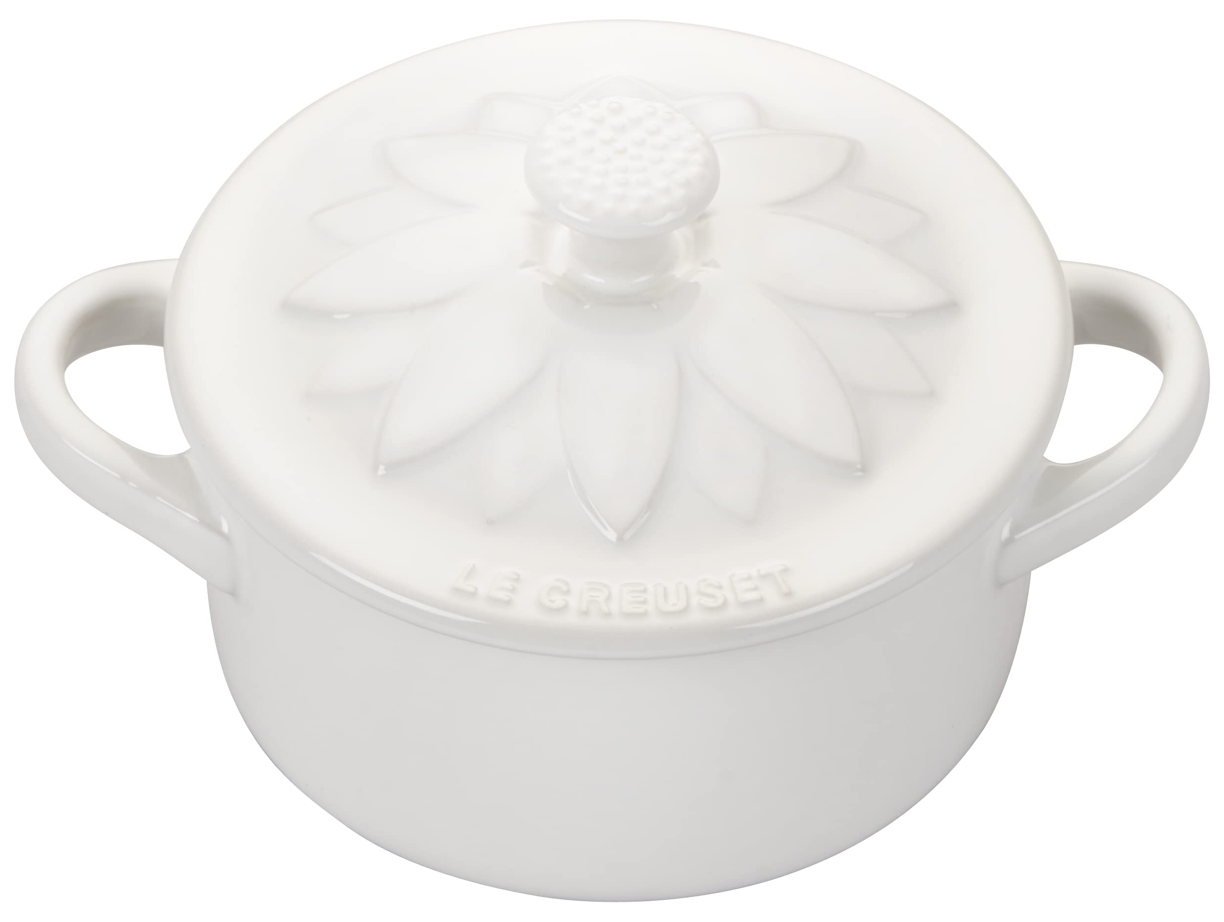 Le Creuset Stoneware Mini Round Cocotte with Flower Lid, 8oz., White