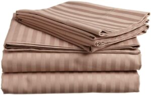 bed sheet set of 5pcs, taupe stripe,king size, 1 fitted sheet (15"-16") deep pocket, 1 flat sheet, 1 duvet cover with zipper and 2 pillowcases, pure egyptian cotton, 400 thread count.