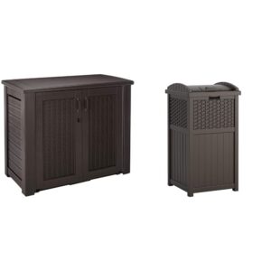 rubbermaid 123-gallon storage deck box and suncast 33-gallon trash can outdoor storage bundle