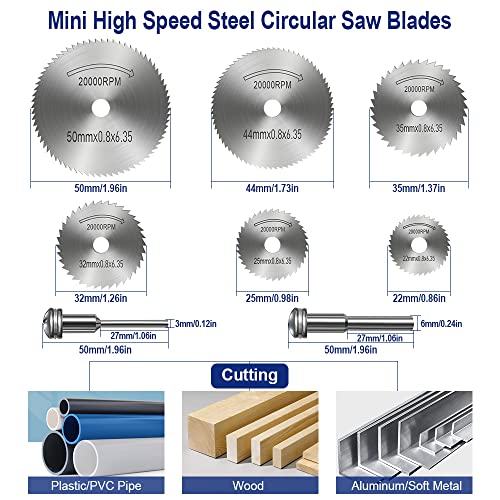 Cutting Wheel Set for Rotary Tool,8Pcs HSS High Speed Steel Rotary Drill Saw Blades with 1/8" Shank Mandrel for Wood Plastic Cutting(One Screwdriver)