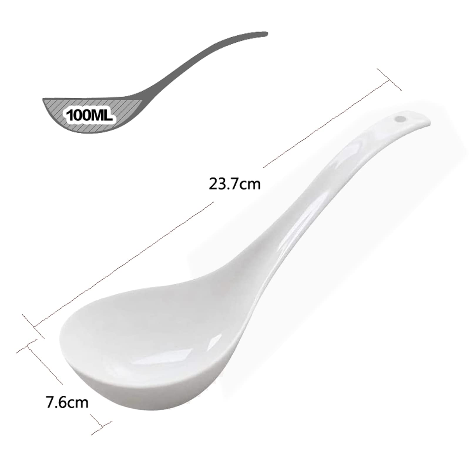 Big Porcelain Porridge Spoon Bone Chinese Large Spoons White Ceramic Japanese Deep Flatware Soup Spoons Long Handled (bright white 2 pack)