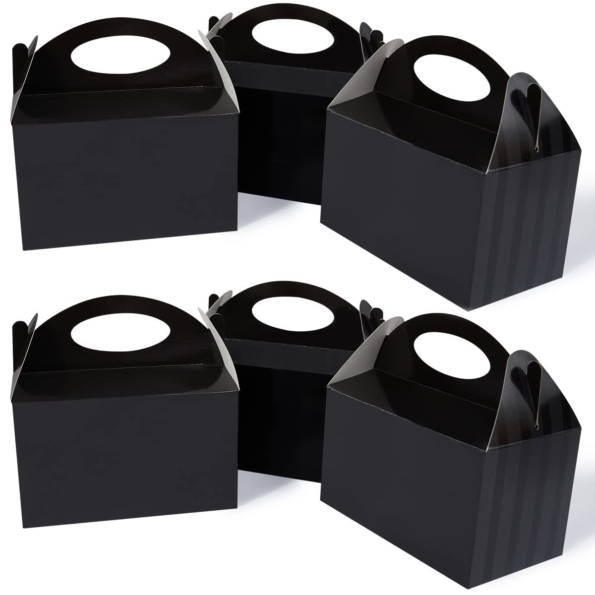 Happyhiram Black 50 CT 6 Inch Candy Boxes Party Favors Stripes Paper Cookie Gift Bags with Handles Gable Boxes Goodie Snack Bags for Graduation Birthday Party