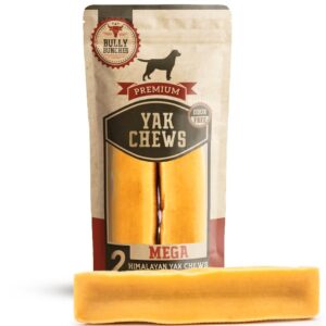 bully bunches mega authentic yak cheese himalayan chews for giant dogs & super aggressive chewers - all natural dog treat dental chews, made with real yak milk - lactose & rawhide free (2 pk)