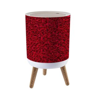 cakojv188 round trash can with press lid red roses small garbage can trash bin dog-proof trash can wooden legs waste bin wastebasket 7l/1.8 gallon