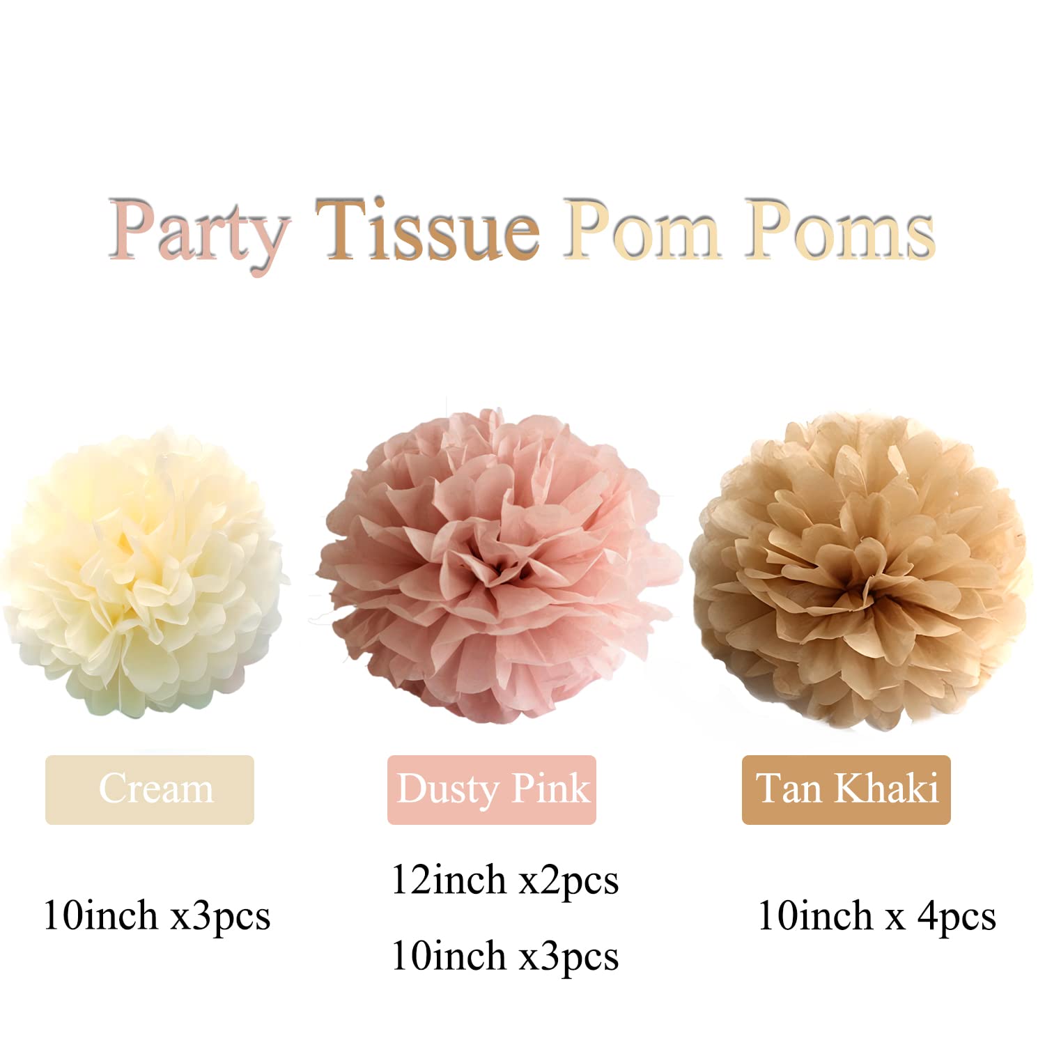 12-Piece Boho Dusty Rose Mauve Pink Tan Brown Cream Party Tissue Pom poms Paper Flowers Wall Hanging Backdrop Centerpieces for Table Wedding Baby Bridal Shower Nursery Garden Decoration