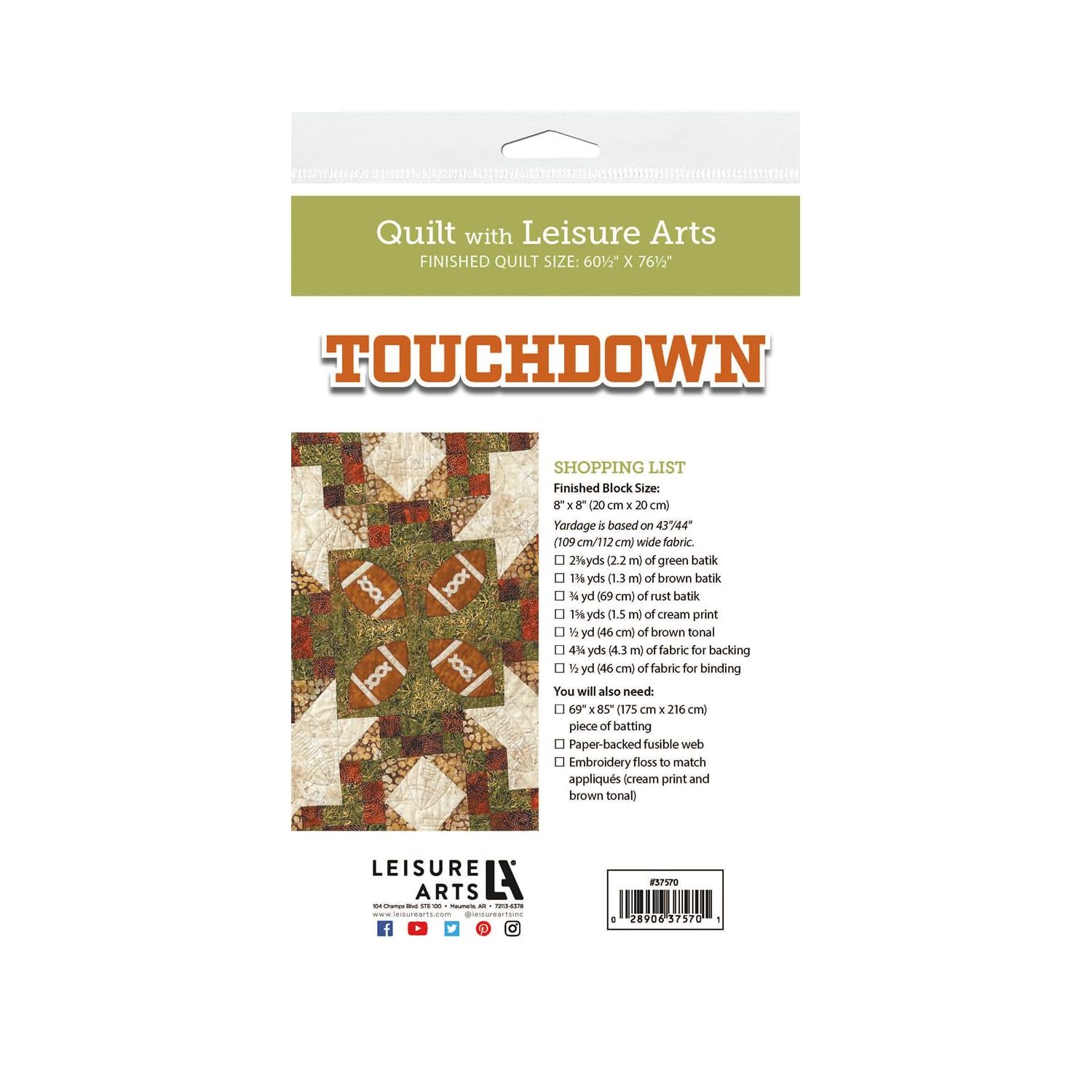 Leisure Arts Touchdown Quilting Pattern