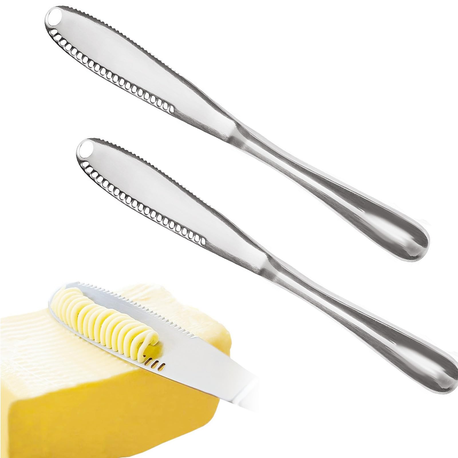 CONPCONP Butter Spreader, Stainless Steel Butter Spreader, 3 in 1 Kitchen Knife Gadgets Curler Slicer Spreader with Serrated Edge for Cutting and Spreading Butter Cheese Jam