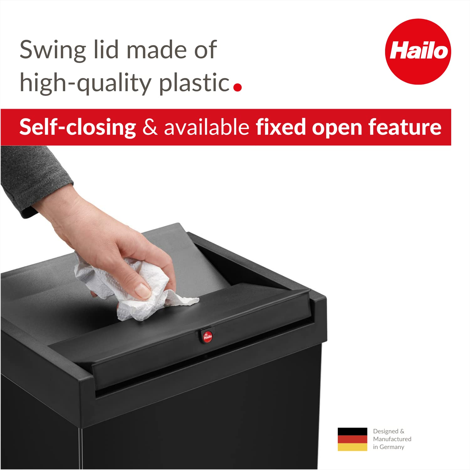 Hailo Big-Box Swing XL Waste bin | 1 x 52 liters / 13.7 gallons | Self-Closing Swing lid | Steel Sheet | Bin Liner Clamping Frame | Waste bin Kitchen Rectangular | Made in Germany | Black 0860-241