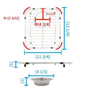 Kitchen Sink Grid, 11-3/4" x 13-1/4" Sink Protectors for Kitchen Sink with Rear Drain, Sink Rack for Bottom of Sink, 304 Stainless Steel Sink Rack with Strainer