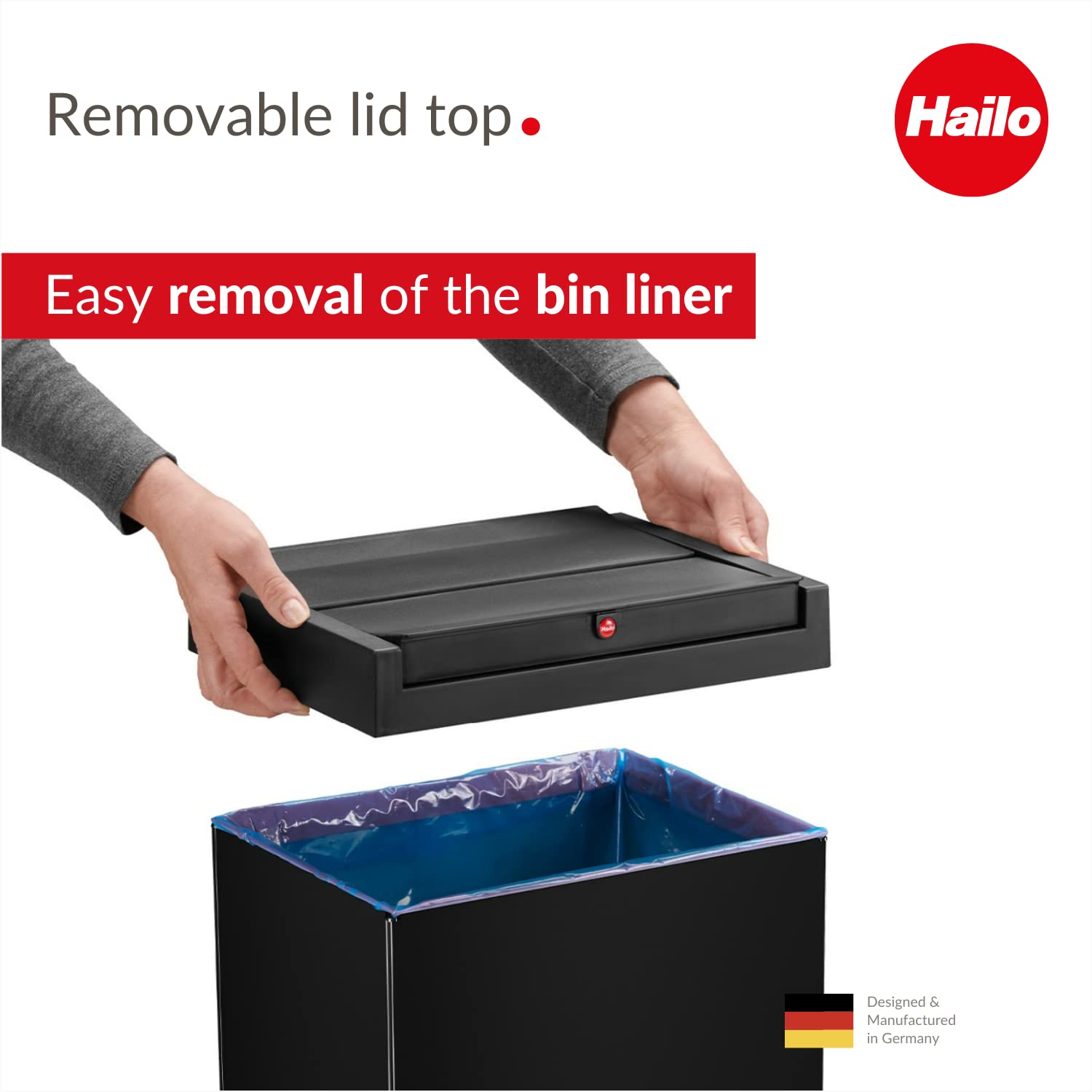 Hailo Big-Box Swing XL Waste bin | 1 x 52 liters / 13.7 gallons | Self-Closing Swing lid | Steel Sheet | Bin Liner Clamping Frame | Waste bin Kitchen Rectangular | Made in Germany | Black 0860-241