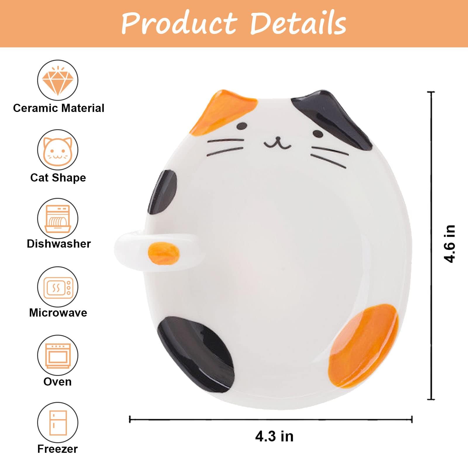 Cat Spoon Rest, Ceramic Cute Spoon Holder Rest for Stove Top, Cat Kitchen Accessories, Stove Holder Utensil Spoon Rest for Kitchen Counter (Orange)