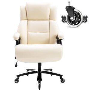 big and tall 400lbs office chair - adjustable lumbar support heavy duty metal base quiet rubber wheels high back large executive computer desk swivel chair, ergonomic design for back pain, beige