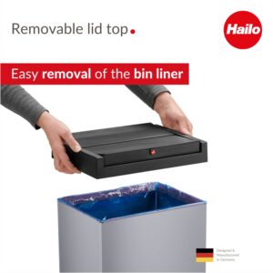 Hailo Big-Box Swing XL waste bin | 1 x 52 liters / 13.7 gallons | Self-closing swing lid | Stainless steel | Bin liner clamping frame | Waste bin kitchen rectangular | Made in Germany |Silver 0860-221