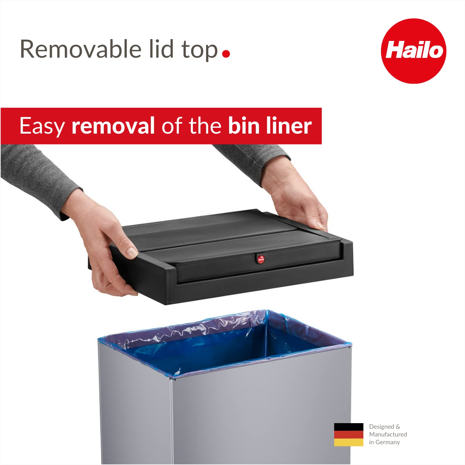 Hailo Big-Box Swing XL waste bin | 1 x 52 liters / 13.7 gallons | Self-closing swing lid | Stainless steel | Bin liner clamping frame | Waste bin kitchen rectangular | Made in Germany |Silver 0860-221