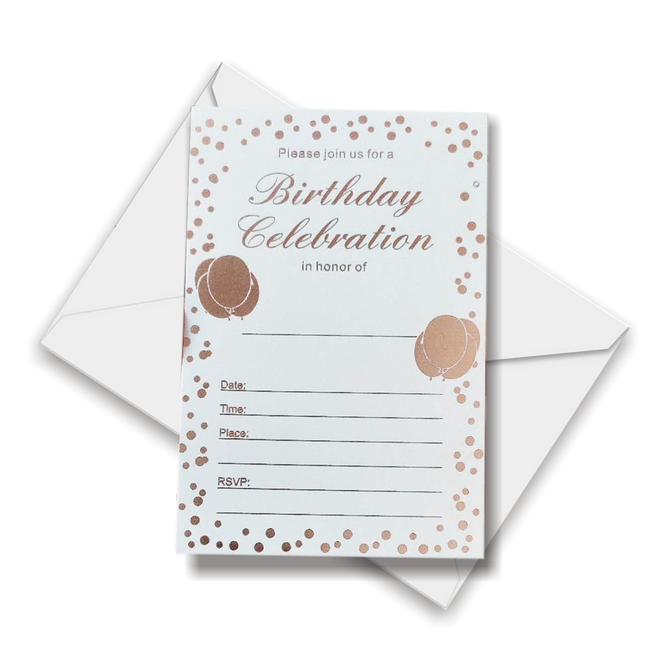 vaujory 25 Pack of Rose Gold Foil Invitations with Envelopes for Birthday Party Invite