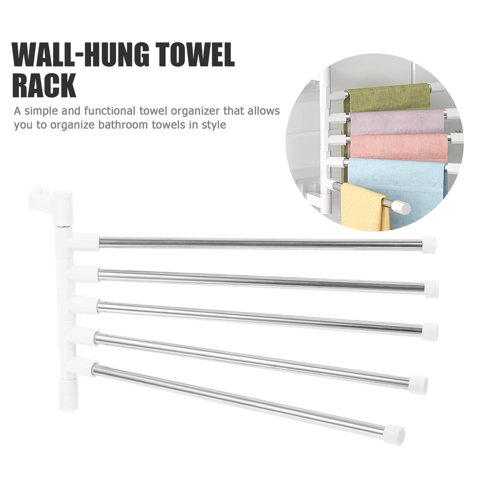 Cabilock Metal Coat Hanger Towel Bar Swivel Towel Rack Bathroom Towel Shelf Stainless Steel 5 Arms Swivel Towel Bar Rotatable Towel Hanger for Kitchen Bathroom Supplies Wall Mount Clothes Rack