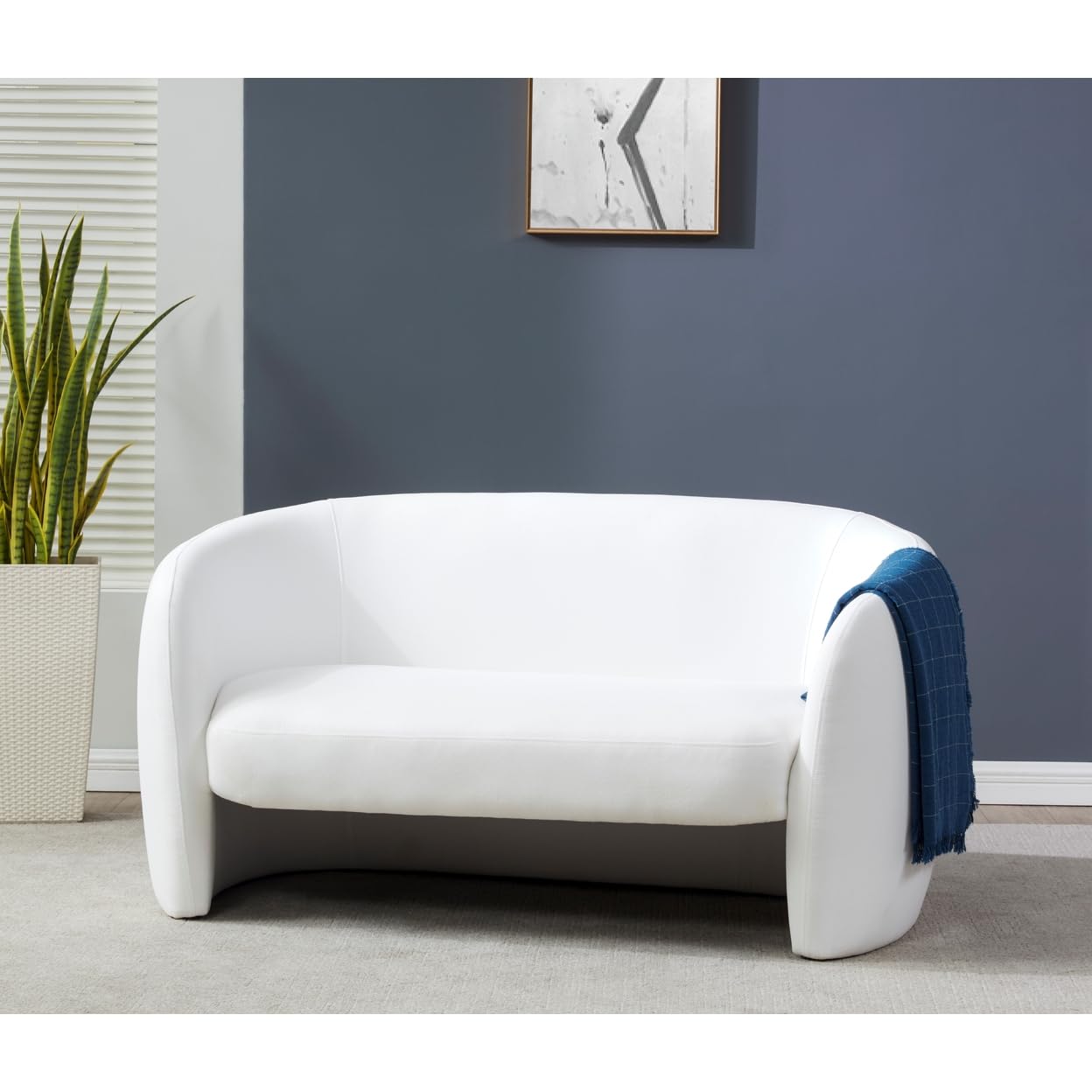 SAFAVIEH Couture Collection Zhao White Linen Curved Loveseat