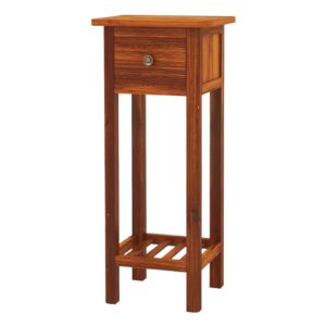 giantex tall end table, narrow side table with drawer and shelf, acacia wood nightstand for living room, 2-tier bedside table for small space, no assembly, rustic brown