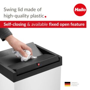 Hailo Big-Box Swing XL Waste bin | 1 x 52 liters / 13.7 gallons | Self-Closing Swing lid | Steel Sheet | Bin Liner Clamping Frame | Waste bin Kitchen Rectangular | Made in Germany | White 0860-231