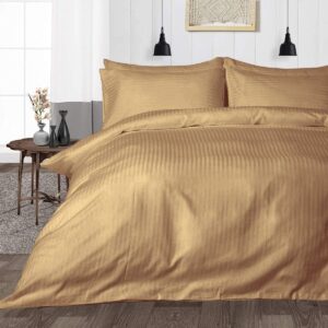 Bed Sheet Set of 5PCs, Taupe Stripe,King Size, 1 Fitted Sheet (15"-16") Deep Pocket, 1 Flat Sheet, 1 Duvet Cover with Zipper and 2 Pillowcases, Pure Egyptian Cotton, 400 Thread Count.