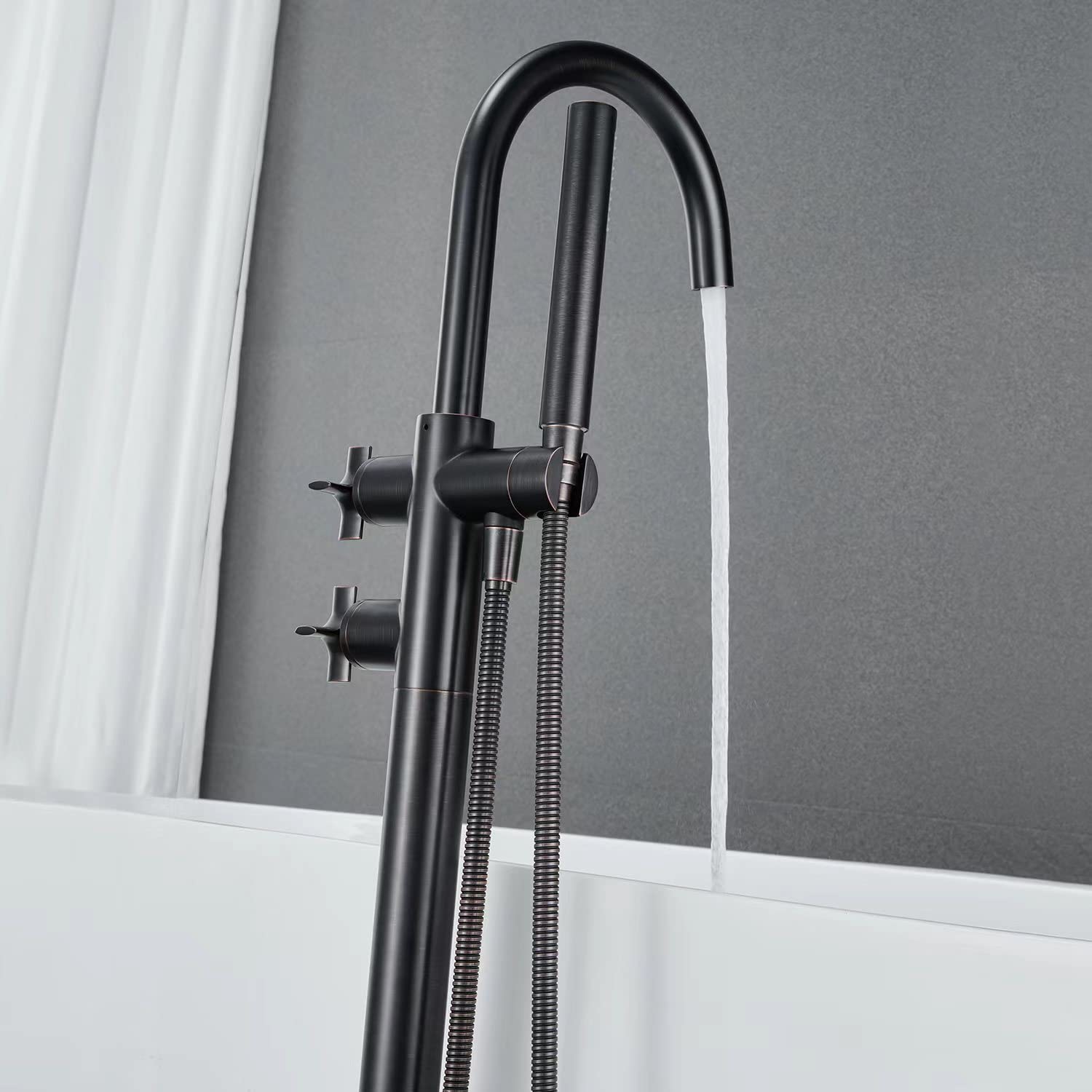 Artiqua Freestanding Bathtub Faucet Tub Filler Oil Rubbed Bronze Floor Mount Brass Bathtub Faucets with Hand Shower