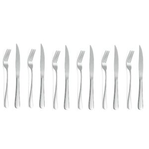 rygten qu 12-piece bright silver steak knives set, fork and knives set for 6, stainless steel knife set of 12, dishwasher safe