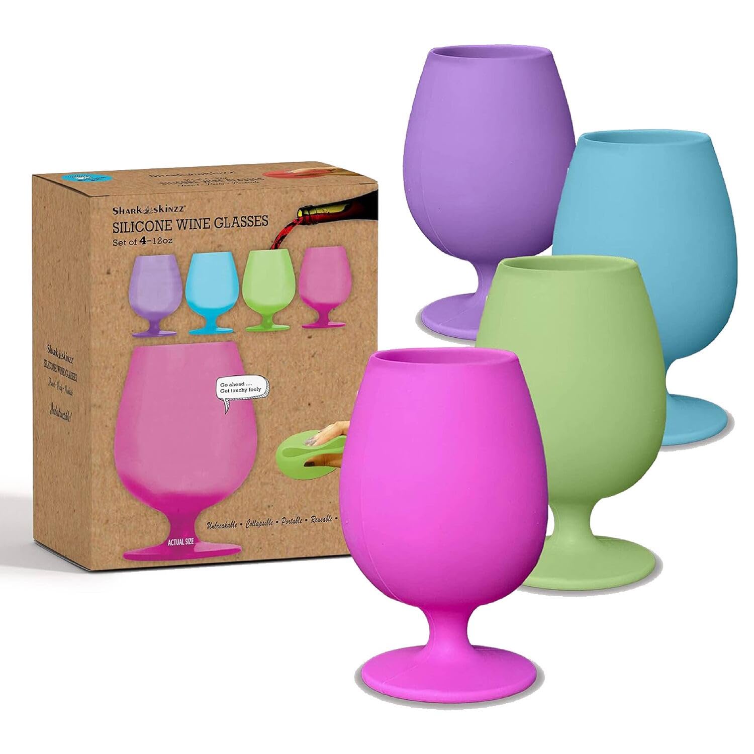 Sili Wraps Unbreakable Silicone Wine Glasses | Set of 4 | BPA-Free | Bali Collection | Stemmed | 12oz