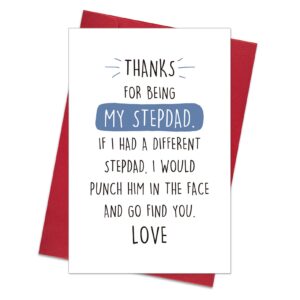 ogeby funny step dad father’s day card, humor birthday card gift for him, thanks for being my stepdad, punch him in the face