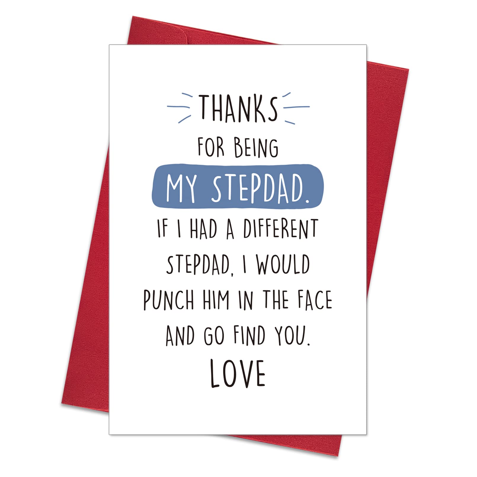 Ogeby Funny Step Dad Father’s Day Card, Humor Birthday Card Gift for Him, Thanks for Being My Stepdad, Punch Him in the Face