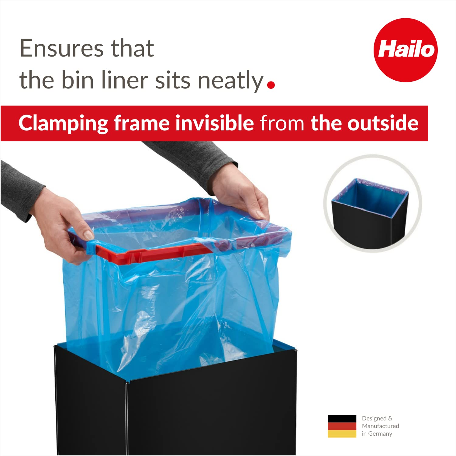 Hailo Big-Box Swing XL Waste bin | 1 x 52 liters / 13.7 gallons | Self-Closing Swing lid | Steel Sheet | Bin Liner Clamping Frame | Waste bin Kitchen Rectangular | Made in Germany | Black 0860-241