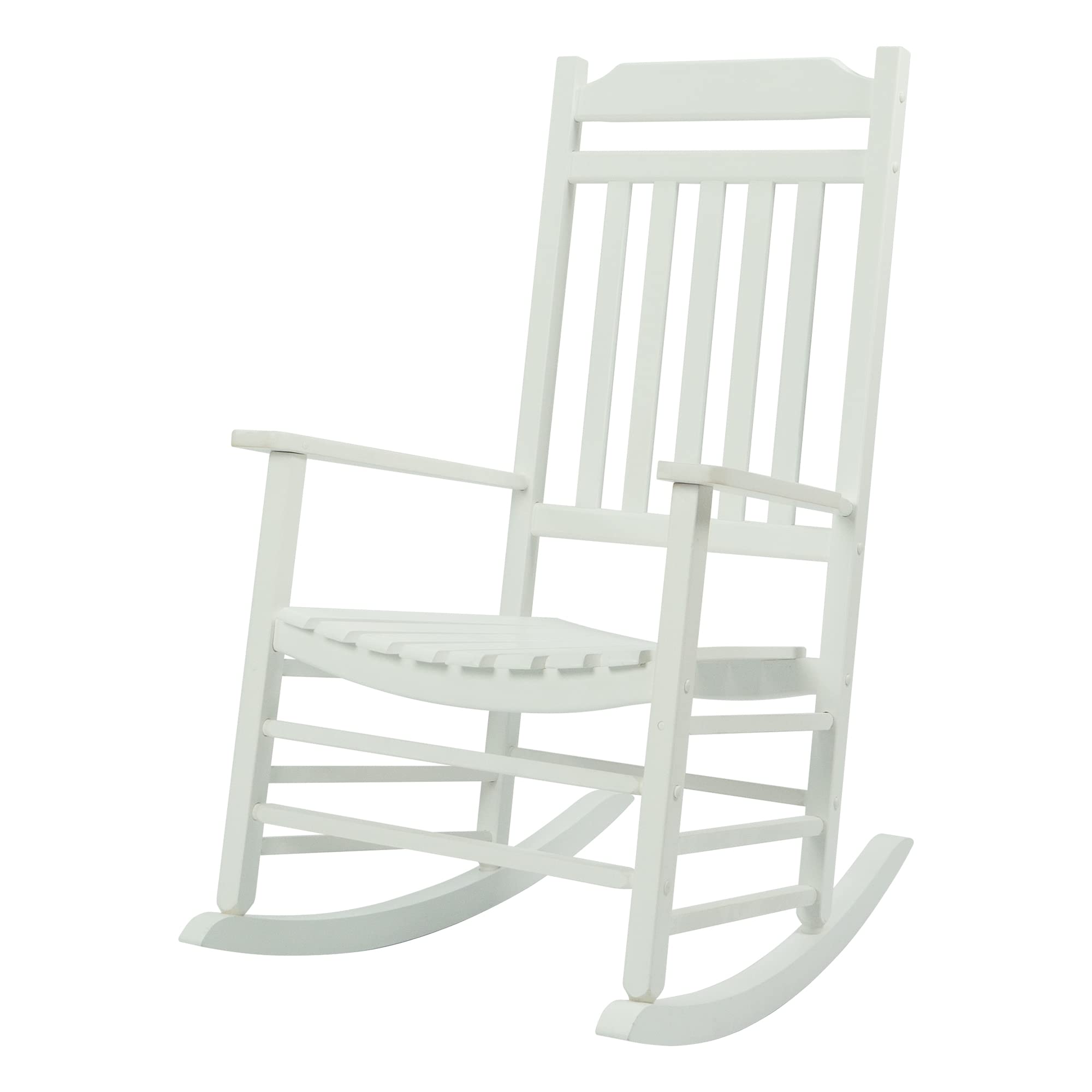 Kozyard High Back Slat Rocking Chair, Solid Wood Outdoor Rocking Chair for Front Porch Furniture, Porch Chairs for Indoor or Outdoor Use (White)