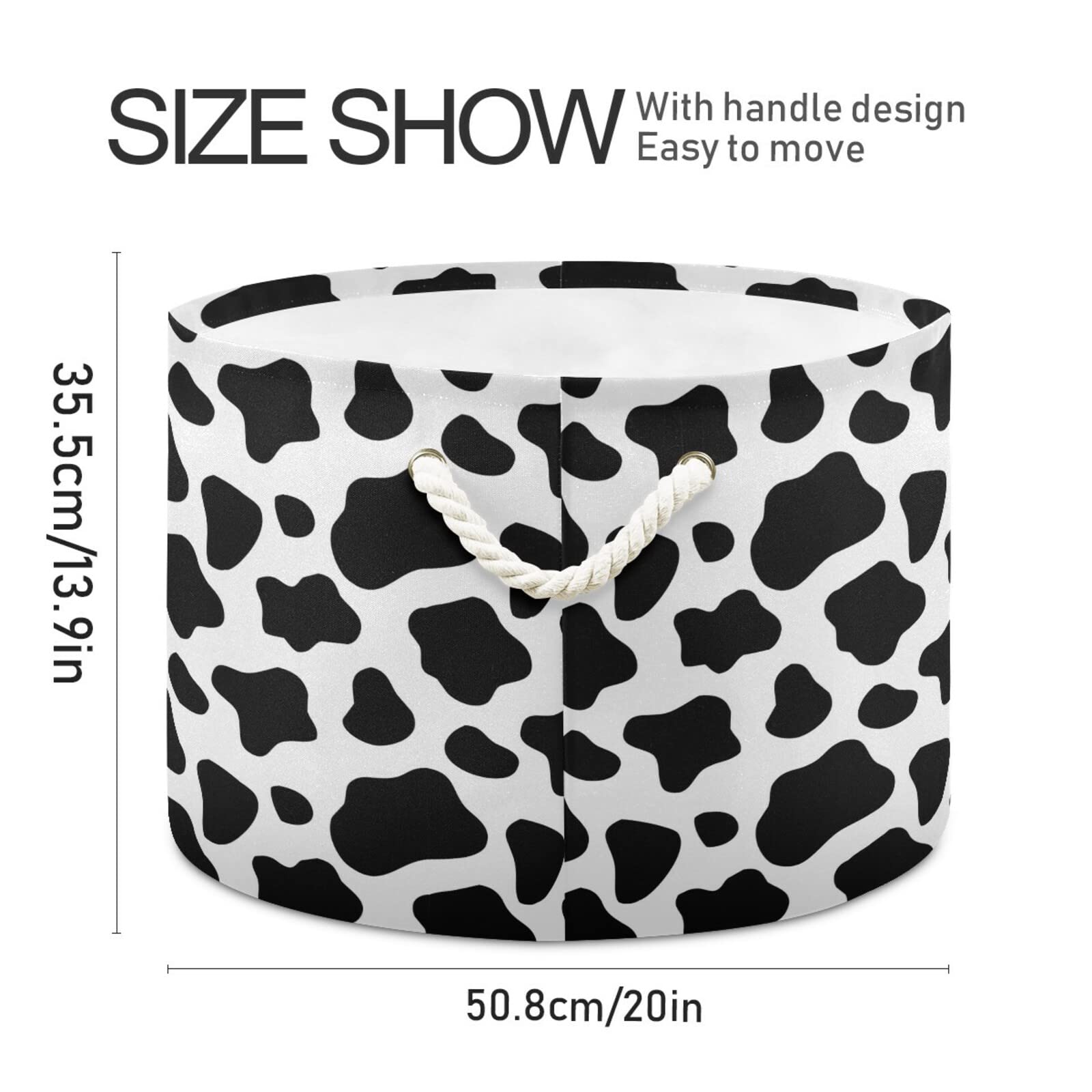 ALAZA Large Round Storage Basket,Black and White Cow PrintToy Basket Nursery Bins & Boxes Laundry Hamper for Bathroom/Bedroom/Home Decor