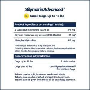 SilymarinAdvanced Liver Health Supplement for Small Dogs, S-Adenosylmethionine (Same) and Silybin, Liver Tablets, Cognitive Support, 30 Tablets