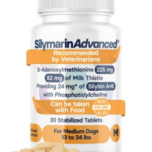 SilymarinAdvanced Liver Health Supplement for Medium Dogs, S-Adenosylmethionine (Same) and Silybin, Liver Tablets, Cognitive Support, 30 Tablets