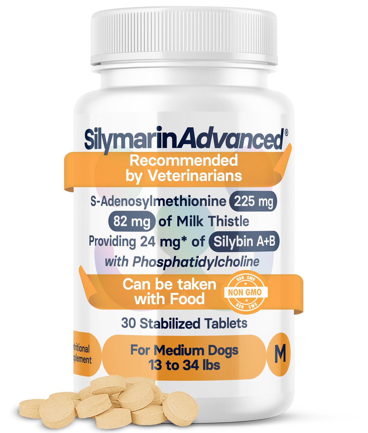 SilymarinAdvanced Liver Health Supplement for Medium Dogs, S-Adenosylmethionine (Same) and Silybin, Liver Tablets, Cognitive Support, 30 Tablets