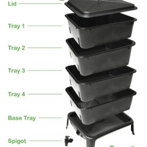 VERMI-FUTURE® Worm Condo Composting Bin, 4 Trays, Black, with Startup Bedding & 3in1 Soil Meter, Ideal for Small Households